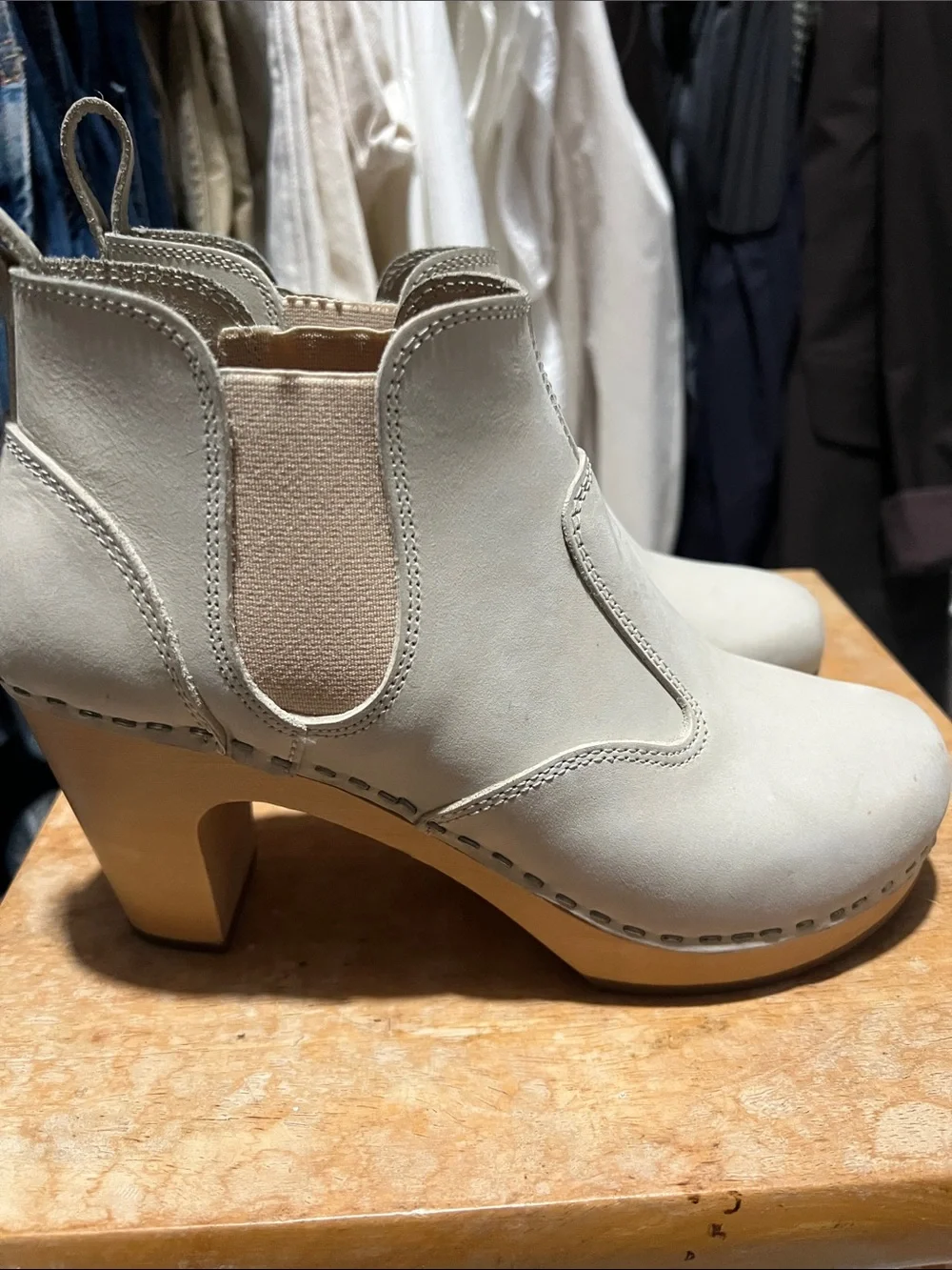Swedish Hasbeens. Size 37.  Women’s Cream Leather Ankle Boots